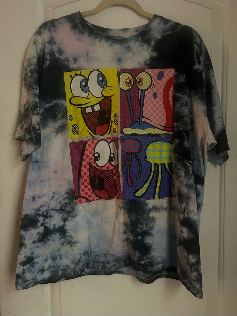 Nickelodeon Spongebob Square Pants-Mens Blue Multicolored Tie-Dye T-Shirt Sz 1XL